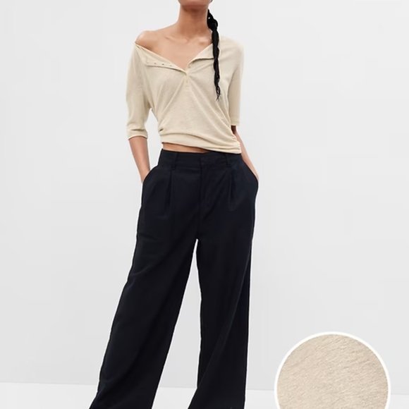 🔥 GAP | Gold Shimmer Linen-Blend Henley Tee Sz XS NWT - Picture 2 of 9